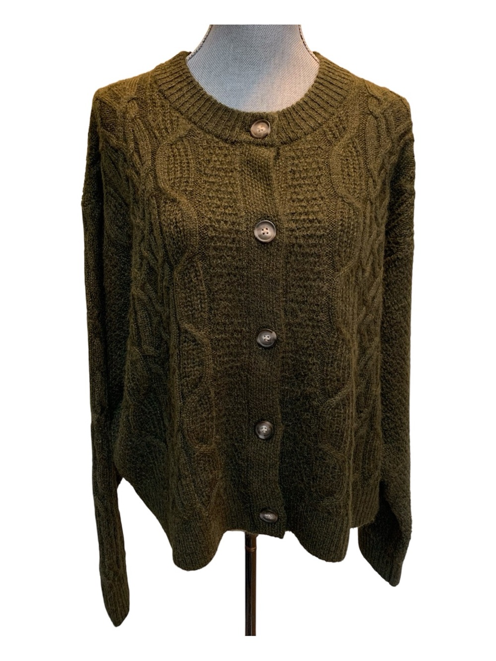 Old Navy Olive Green Cable-Knit Button Cardigan